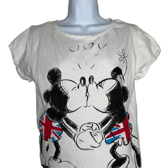 Rare Walt Disney Mickey Minnie Kissing London Great Britain Flag Tee T-Shirt L - Picture 2 of 9